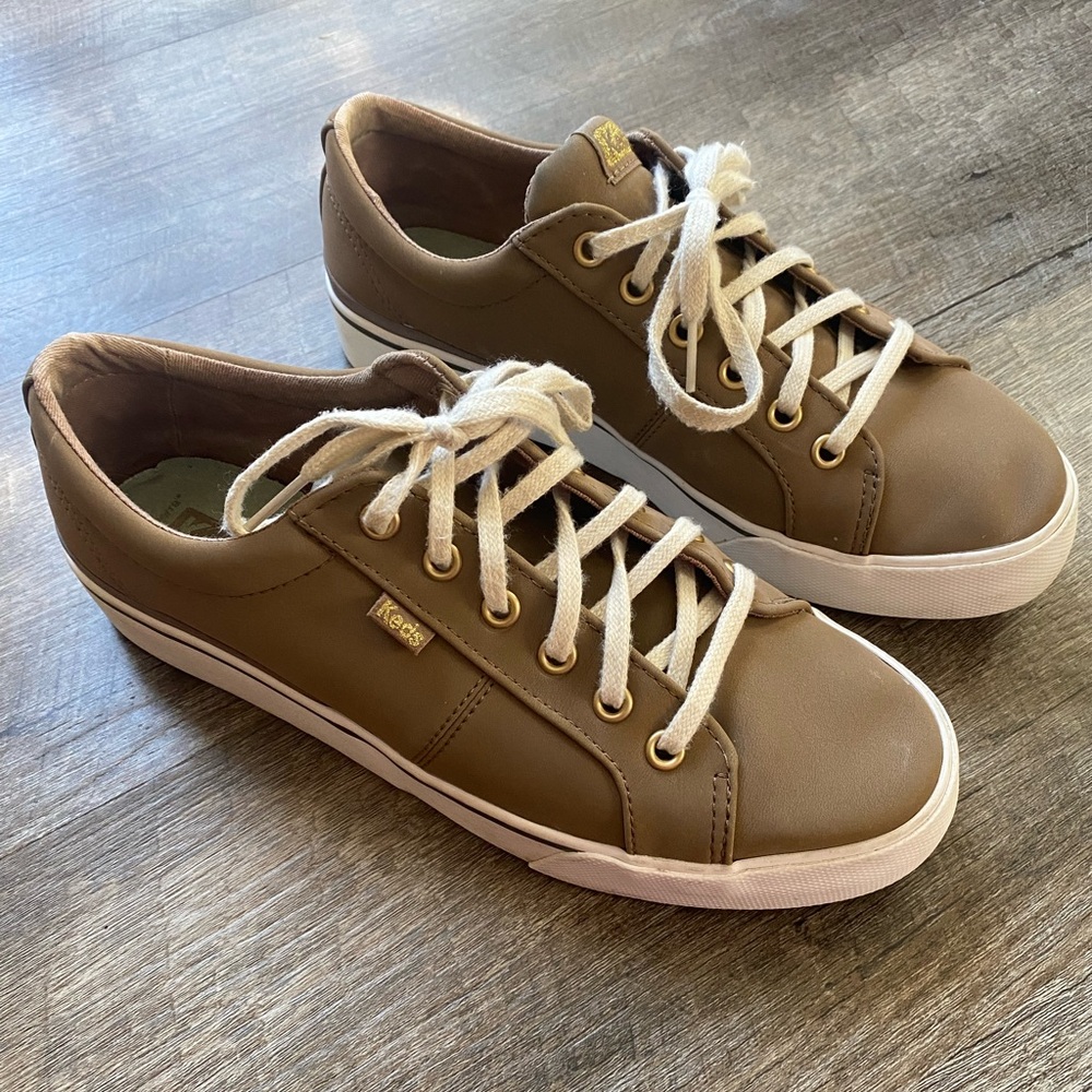 Keds Taupe Sneakers with White Soles & Gold Accents - Picture 2 of 9